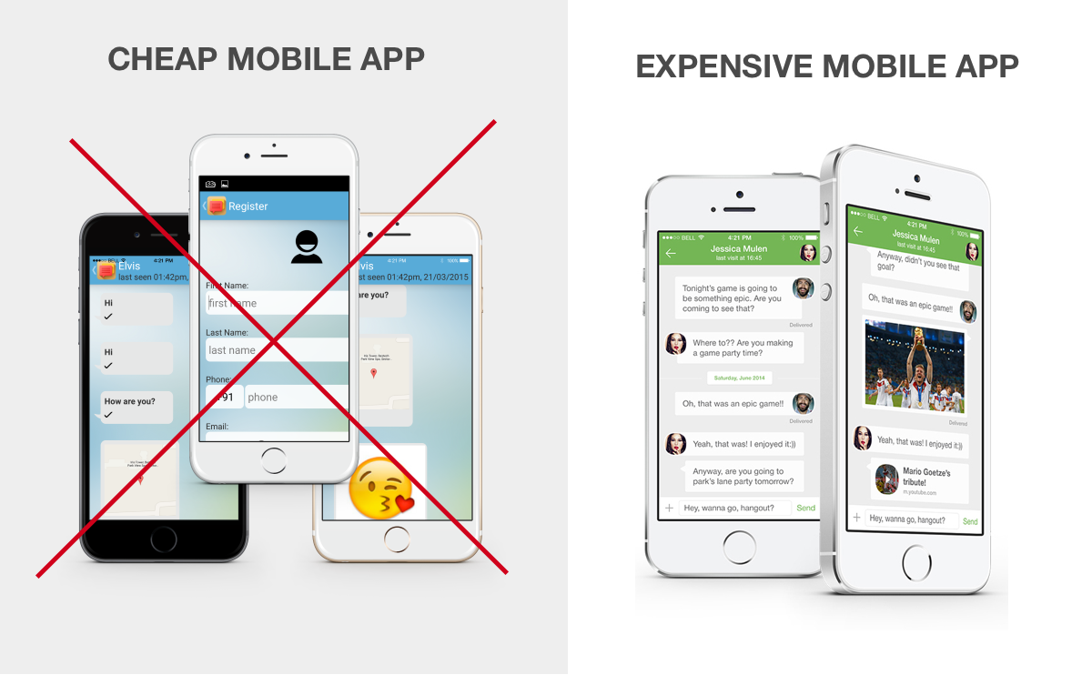 Cheap vs costosa aplicación móvil