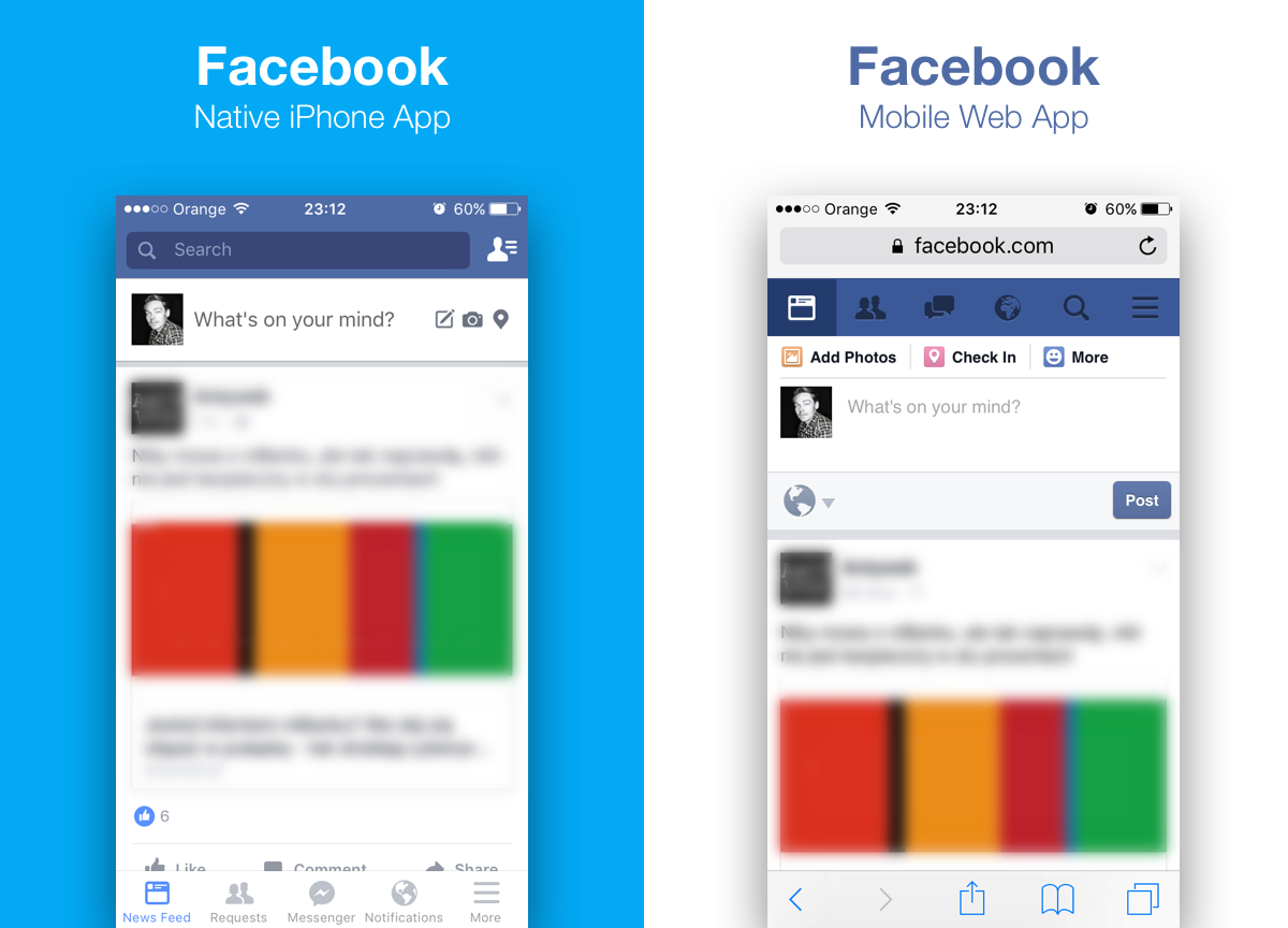 Aplicación nativa de Facebook vs aplicación Web